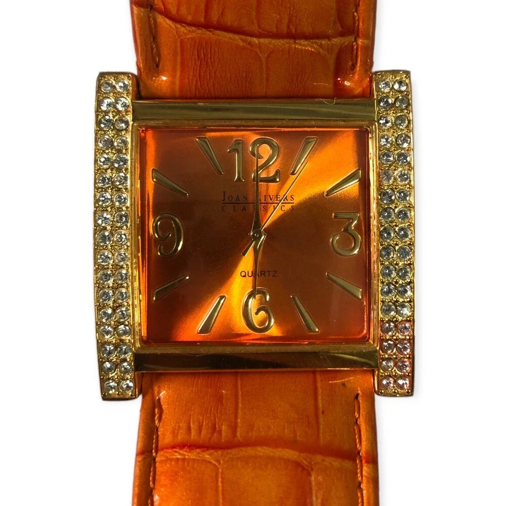 Joan Rivers Classics V377 Vintage Wide Leather Band Rhinestone Square Face Watch